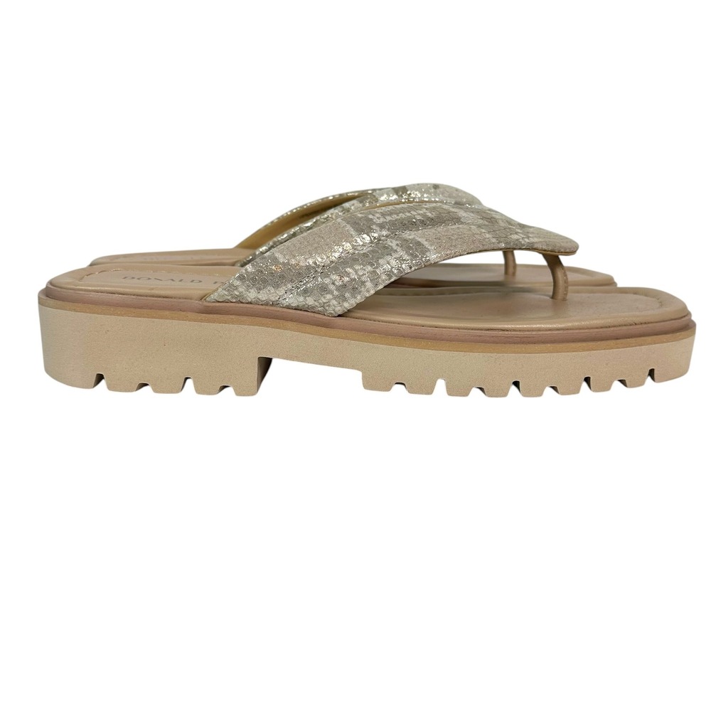Donald Pliner Sandals Barbera Metallic Snakeskin Platform Thong Tan 8.5 NWOT - Picture 6 of 11